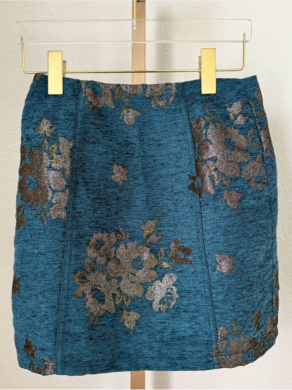 Free People Movin On Teal Blue Embroidered Jacquard Mini Skirt Size 0